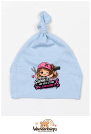 Knotenmütze Babybugz BZ15 in Staubblau mit Motiv Friseurin Schönheit hat viele Styles