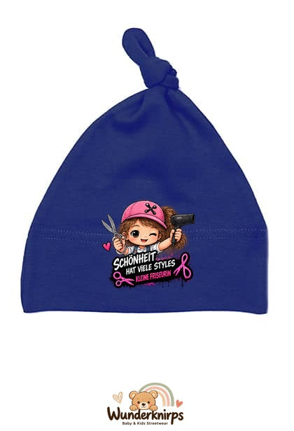 Knotenmütze Babybugz BZ15 in Marineblau mit Motiv Friseurin Schönheit hat viele Styles