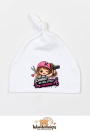 Knotenmütze Babybugz BZ15 in Weiß mit Motiv Friseurin Schönheit hat viele Styles
