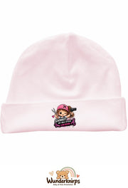 Umschlagmütze Rox-01 in Pastellrosa mit Motiv Friseurin Schönheit hat viele Styles