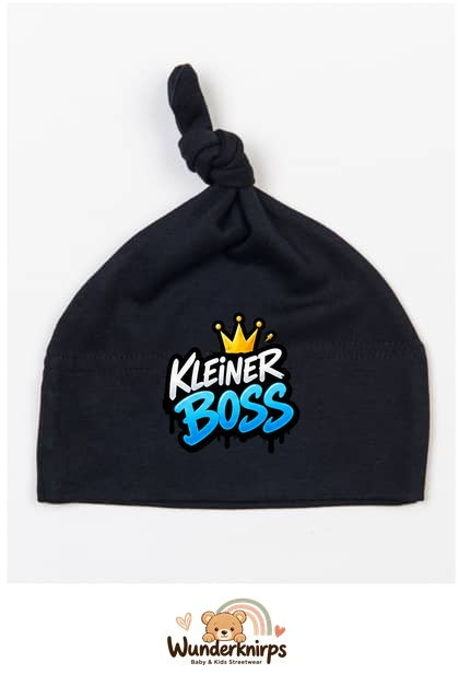 Knotenmütze Babybugz BZ15 in Schwarz mit Motiv Kleiner Boss