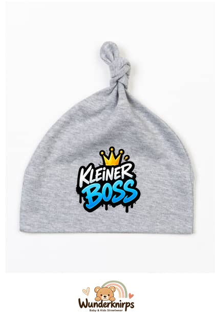Knotenmütze Babybugz BZ15 in Grau meliert mit Motiv Kleiner Boss