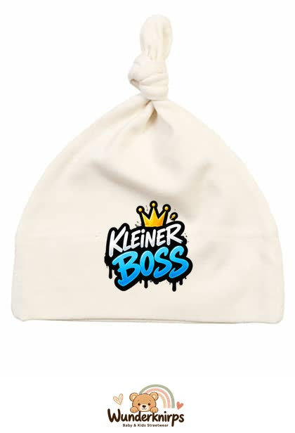 Knotenmütze Babybugz BZ15 in Natur mit Motiv Kleiner Boss