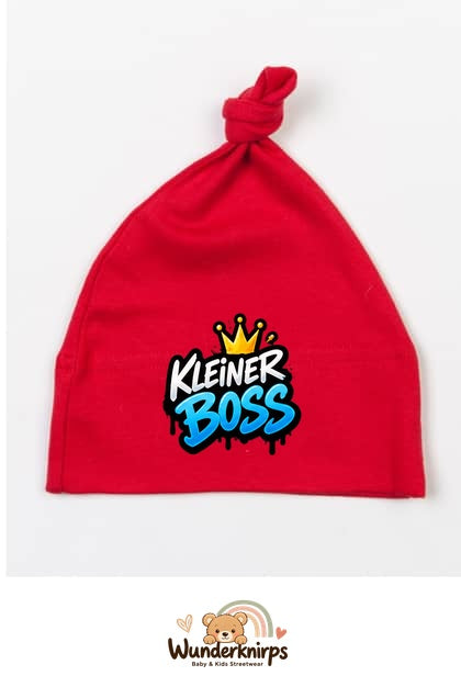 Knotenmütze Babybugz BZ15 in Rot mit Motiv Kleiner Boss
