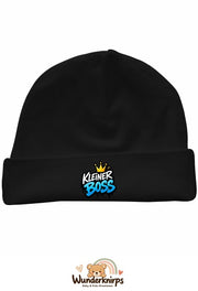 Umschlagmütze Rox-01 in Schwarz mit Motiv Kleiner Boss