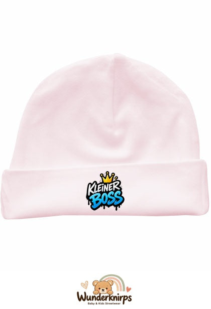 Umschlagmütze Rox-01 in Pastellrosa mit Motiv Kleiner Boss