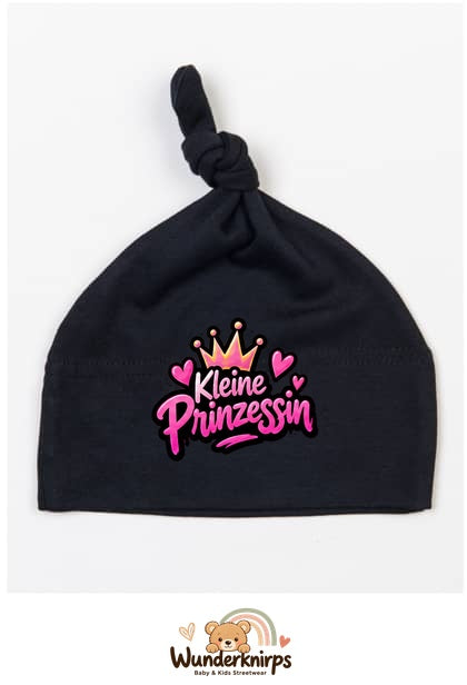 Knotenmütze Babybugz BZ15 in Schwarz mit Motiv Kleine Prinzessin