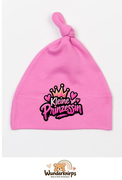 Knotenmütze Babybugz BZ15 in Bubblegum-Pink mit Motiv Kleine Prinzessin