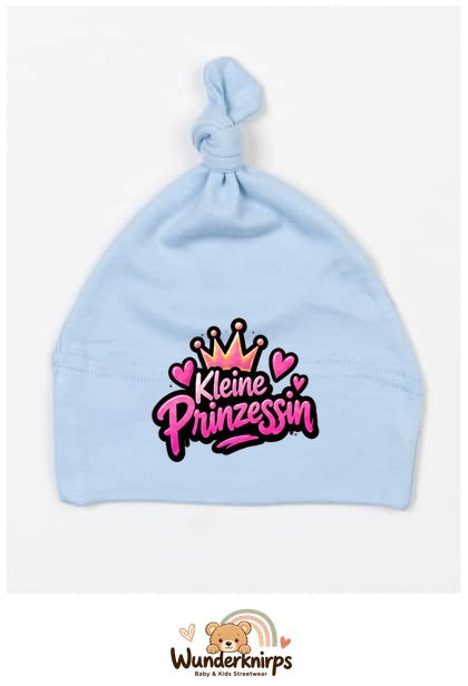 Knotenmütze Babybugz BZ15 in Staubblau mit Motiv Kleine Prinzessin