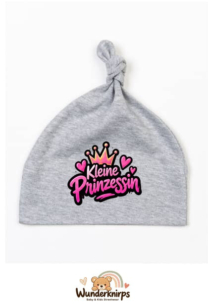 Knotenmütze Babybugz BZ15 in Grau meliert mit Motiv Kleine Prinzessin