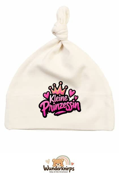 Knotenmütze Babybugz BZ15 in Natur mit Motiv Kleine Prinzessin