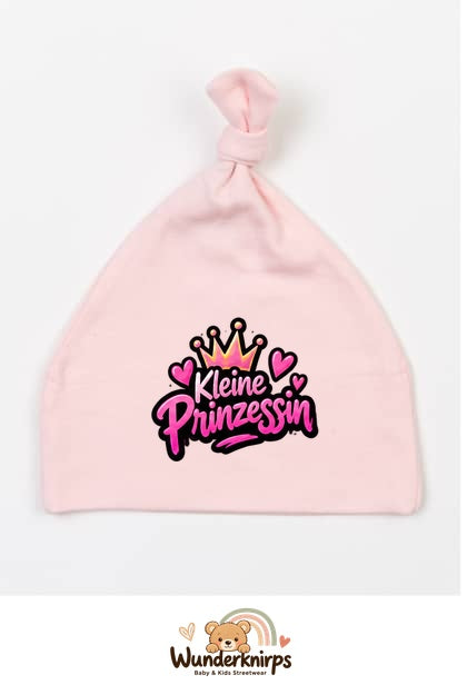 Knotenmütze Babybugz BZ15 in Pastellrosa mit Motiv Kleine Prinzessin