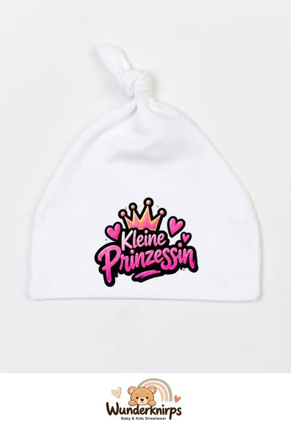 Knotenmütze Babybugz BZ15 in Weiß mit Motiv Kleine Prinzessin