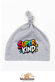 Knotenmütze Babybugz BZ15 in Grau meliert mit Motiv Super Kind