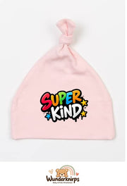 Knotenmütze Babybugz BZ15 in Pastellrosa mit Motiv Super Kind