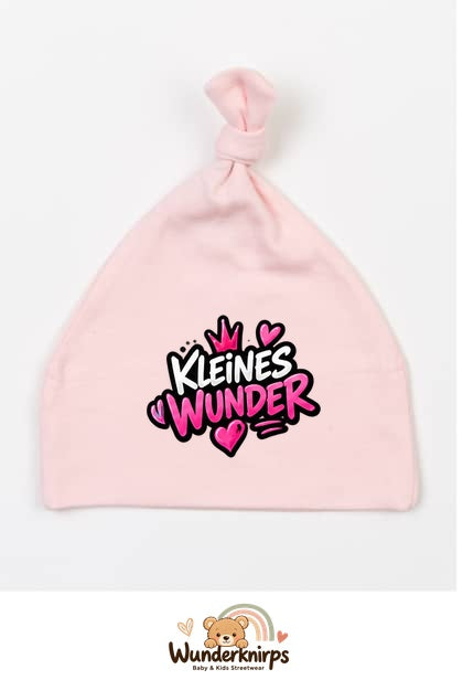 Knotenmütze Babybugz BZ15 in Pastellrosa mit Motiv Kleines Wunder