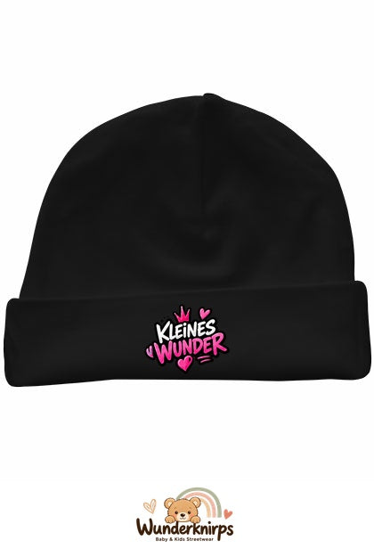 Umschlagmütze Rox-01 in Schwarz mit Motiv Kleines Wunder