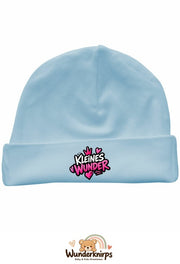 Umschlagmütze Rox-01 in Pastellblau mit Motiv Kleines Wunder