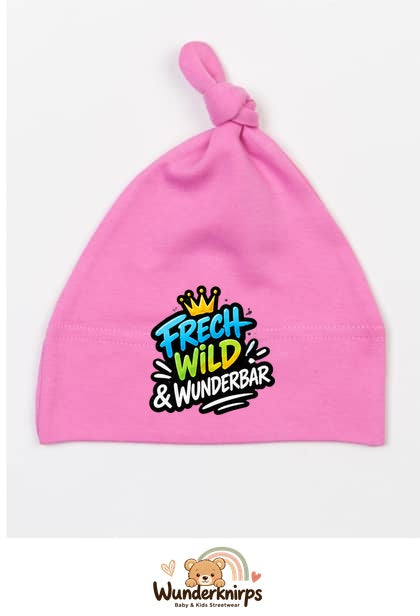 Knotenmütze Babybugz BZ15 in Bubblegum-Pink mit Motiv Frech, wild und wunderbar