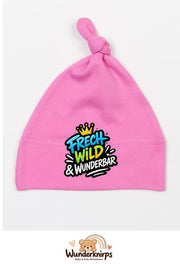 Knotenmütze Babybugz BZ15 in Bubblegum-Pink mit Motiv Frech, wild und wunderbar