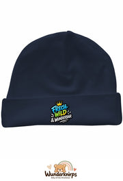 Umschlagmütze Rox-01 in Marineblau mit Motiv Frech, wild und wunderbar
