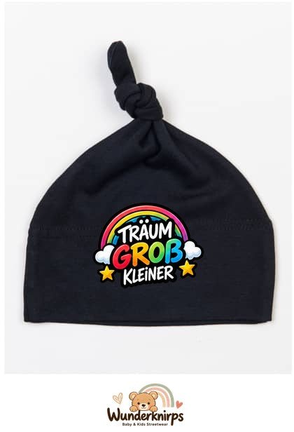 Knotenmütze Babybugz BZ15 in Schwarz mit Motiv Träum groß, Kleiner