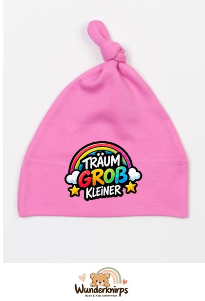 Knotenmütze Babybugz BZ15 in Bubblegum-Pink mit Motiv Träum groß, Kleiner