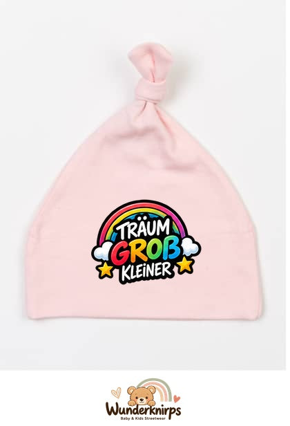 Knotenmütze Babybugz BZ15 in Pastellrosa mit Motiv Träum groß, Kleiner