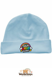 Umschlagmütze Rox-01 in Pastellblau mit Motiv Träum groß, Kleiner