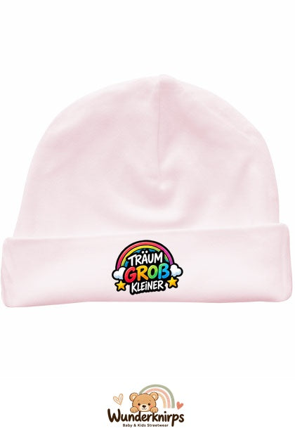 Umschlagmütze Rox-01 in Pastellrosa mit Motiv Träum groß, Kleiner