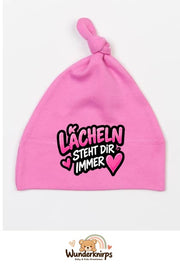 Knotenmütze Babybugz BZ15 in Bubblegum-Pink mit Motiv Lächeln steht dir immer
