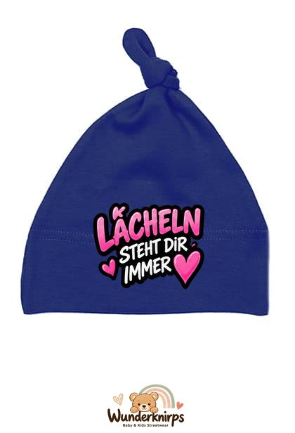 Knotenmütze Babybugz BZ15 in Marineblau mit Motiv Lächeln steht dir immer