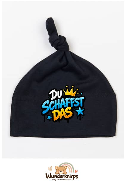 Knotenmütze Babybugz BZ15 in Schwarz mit Motiv Du schaffst das