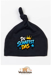 Knotenmütze Babybugz BZ15 in Schwarz mit Motiv Du schaffst das