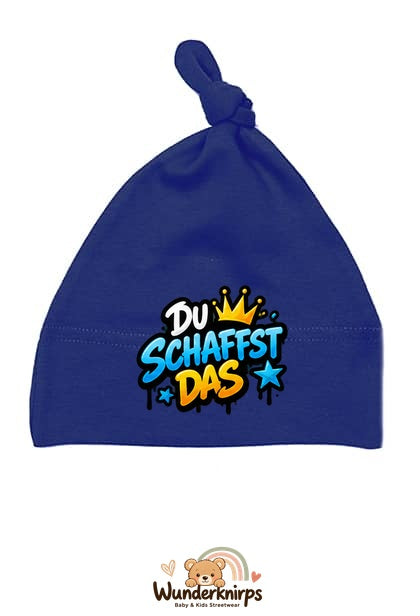 Knotenmütze Babybugz BZ15 in Marineblau mit Motiv Du schaffst das