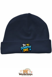 Umschlagmütze Rox-01 in Marineblau mit Motiv Du schaffst das