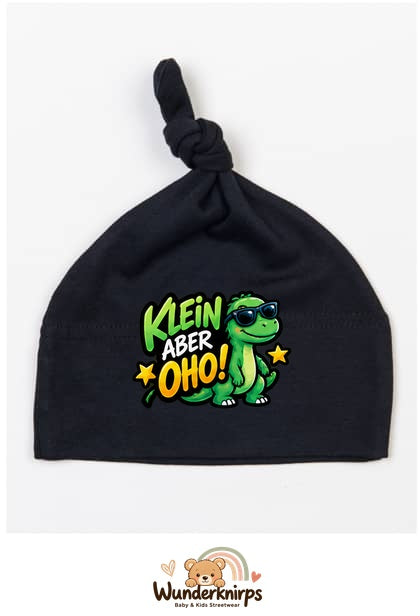 Knotenmütze Babybugz BZ15 in Schwarz mit Motiv Dino Klein, aber oho
