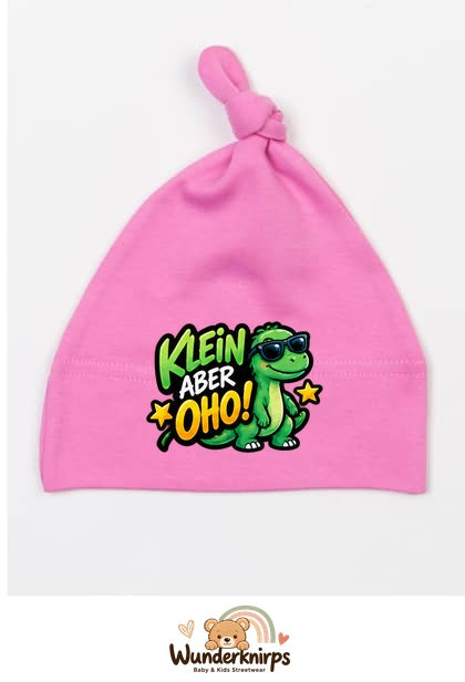 Knotenmütze Babybugz BZ15 in Bubblegum-Pink mit Motiv Dino Klein, aber oho
