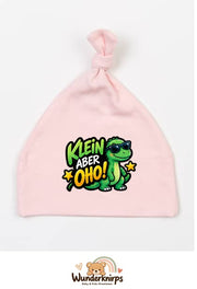 Knotenmütze Babybugz BZ15 in Pastellrosa mit Motiv Dino Klein, aber oho