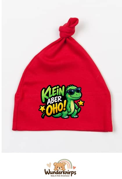 Knotenmütze Babybugz BZ15 in Rot mit Motiv Dino Klein, aber oho