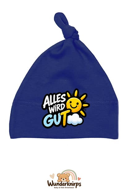 Knotenmütze Babybugz BZ15 in Marineblau mit Motiv Alles wird gut