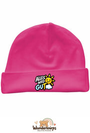Umschlagmütze Rox-01 in Pink mit Motiv Alles wird gut