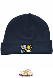 Umschlagmütze Rox-01 in Marineblau mit Motiv Alles wird gut
