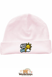 Umschlagmütze Rox-01 in Pastellrosa mit Motiv Alles wird gut