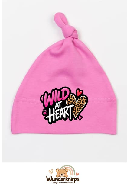 Knotenmütze Babybugz BZ15 in Bubblegum-Pink mit Motiv Wild at Heart