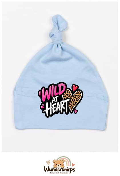 Knotenmütze Babybugz BZ15 in Staubblau mit Motiv Wild at Heart
