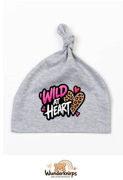 Knotenmütze Babybugz BZ15 in Grau meliert mit Motiv Wild at Heart