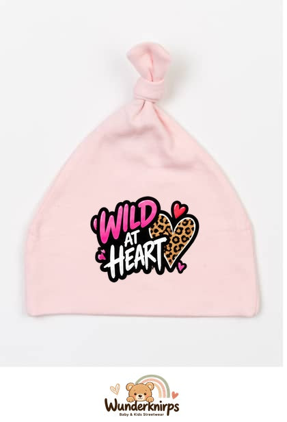 Knotenmütze Babybugz BZ15 in Pastellrosa mit Motiv Wild at Heart