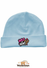 Umschlagmütze Rox-01 in Pastellblau mit Motiv Wild at Heart