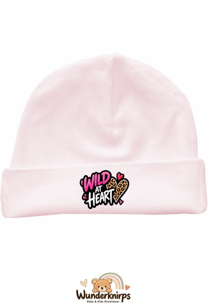 Umschlagmütze Rox-01 in Pastellrosa mit Motiv Wild at Heart